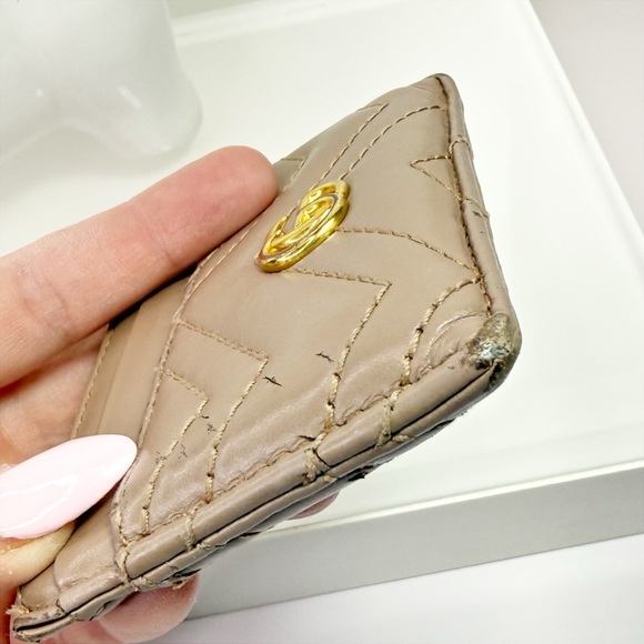 Gucci GG Marmont Card Case In Beige Calfskin Leather - Picture 7 of 10
